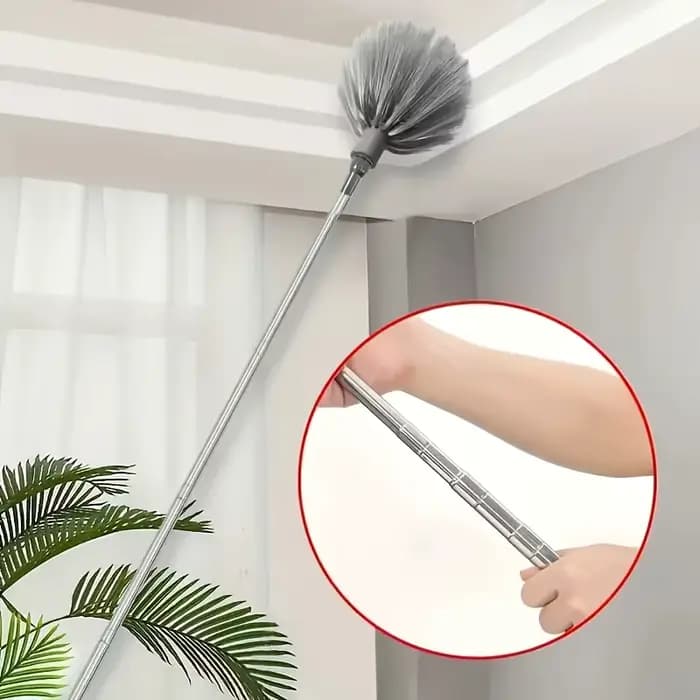 1pc Nettoyeur de plafond en toile d'araignée à longueur réglable - Balai métallique avec poignée ergonomique