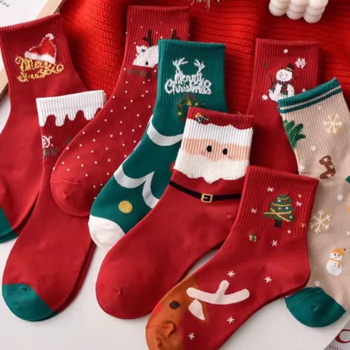 5 paires de chaussettes hautes à la cheville, chaussettes de noël en coton, Patchwork d'élan, bonhomme de neige pour femmes, chaussettes tubulaires festives du père noël, hiver