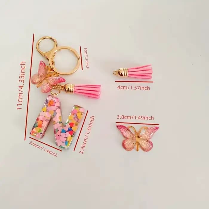 Mode A-Z lettres acrylique porte-clés pour femmes rose papillon gland Alphabet voiture porte-clés sac breloques accessoires cadeau bijoux