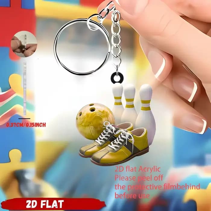 Porte-clés pendentif pour équipement de Bowling, thème de Bowling, ornement plat en acrylique 2D, breloques suspendues pour sacs, cadeau de fête Festive