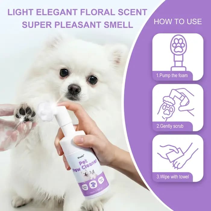 Nettoyant Moussant pour Pattes d'Animaux 100ml Sans Eau Sans Rinçage Chiens Chats Brosse en Silicone Intégrée Élimine