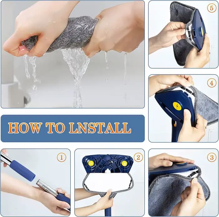 360 ° Vadrouille de nettoyage rotative et réglable, Triangle extensible, longue poignée, torsion manuelle, multifonction, microfibre, nettoyage humide et sec