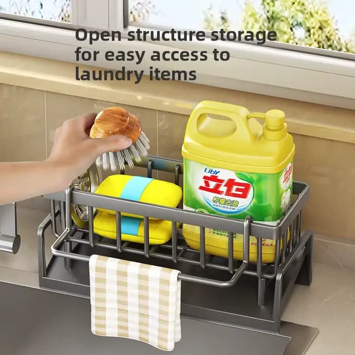 Étagère à épices compacte à fixer sur robinet – Organisateur d'évier avec égouttoir – Rangement de cuisine peu encombrant pour ustensiles/accessoires