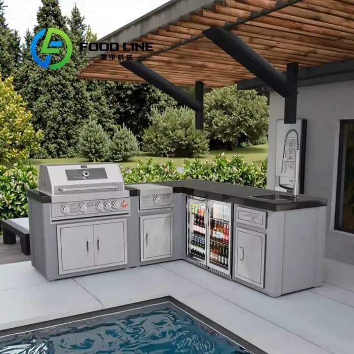 Ensemble de cuisine extérieure durable avec armoires pour jardin et barbecue, idéal pour les fêtes, personnalisable