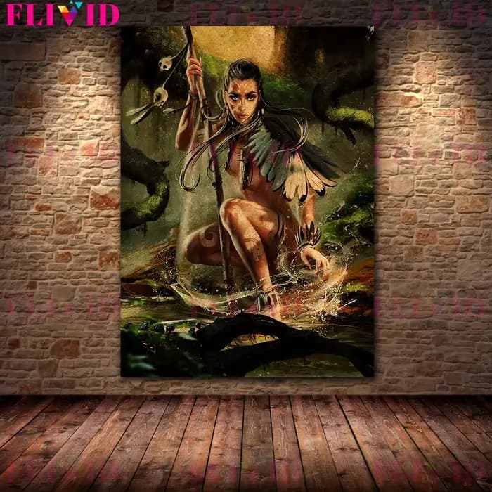 Peinture sur toile de sorcière maléfique sous croissant de lune, affiche et imprimé pour décor de salon, sans cadre