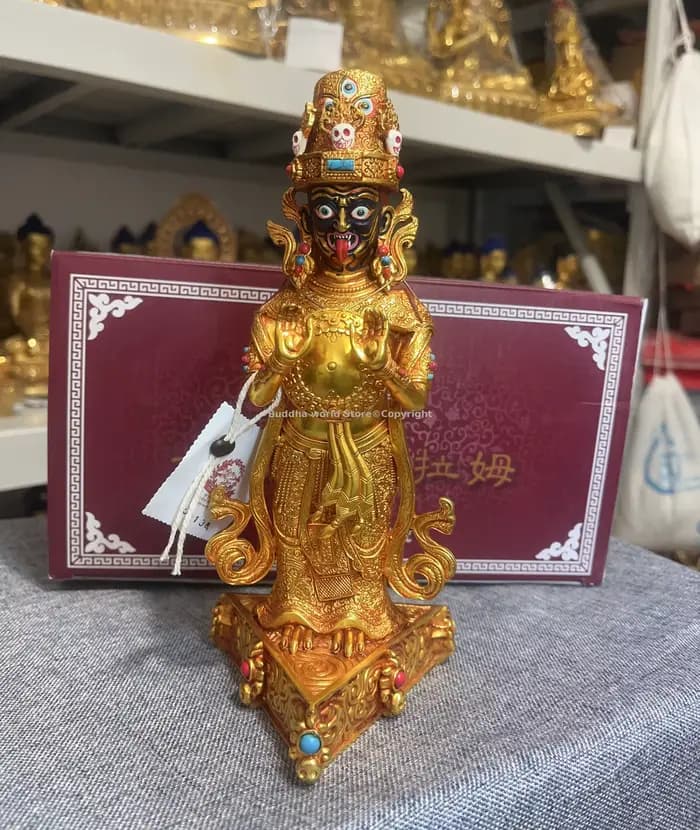 Temple du bouddhisme tibétain, déesse Zagirim Palden Lhamo, figure du bouddha panoramique, dieu de la richesse, autel de la maison, culte du moine lama