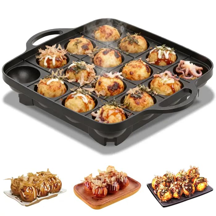 Plaque de cuisson Takoyaki 16 trous en fonte d'aluminium