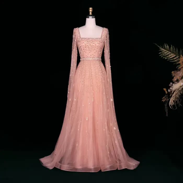 Sharon Said – robe de soirée de luxe vert sauge pour femmes, tenue de mariage, col carré, manches cape, robes de soirée formelles musulmanes, personnalisées, SS494