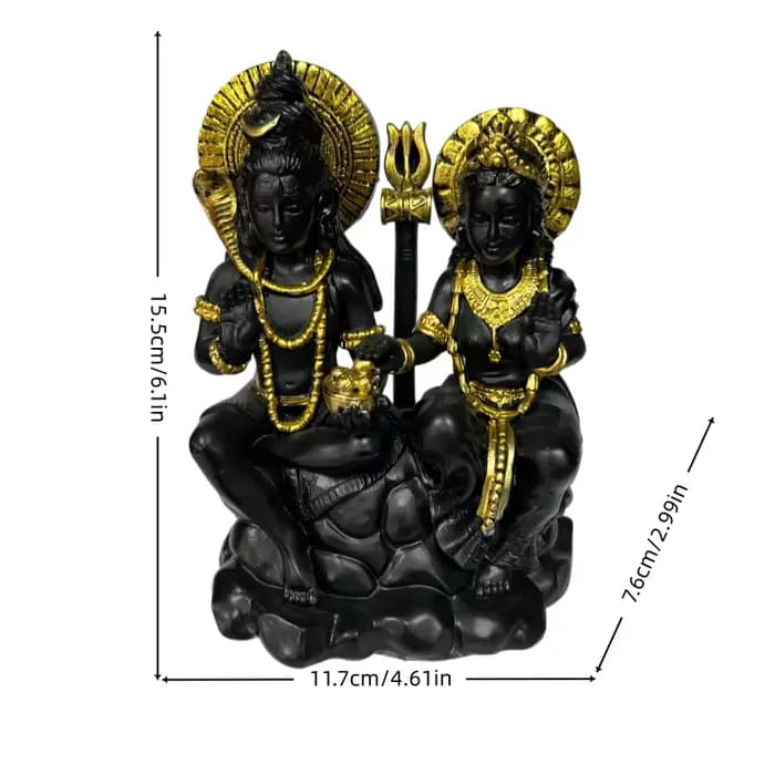 Statue en résine Shiva Parvati noire et dorée, figurine de dieu et de déesse hindoue, décoration d'ornement pour la maison et le temple, pour la Puja