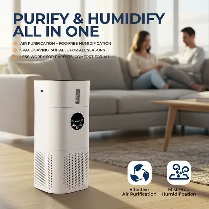 Purificateur d'air 2 en 1 avec humidificateur combiné pour les allergies à la maison et les poils d'animaux