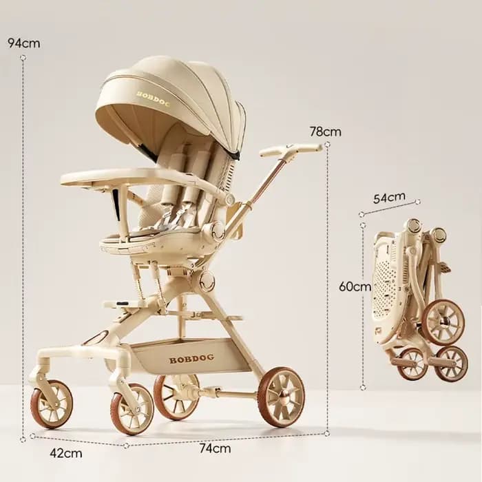 Poussette pour bébés, peut s'asseoir ou s'allonger, légère, pliage en un clic, poussette pour enfants à vue dégagée avec plateau et repose-pieds