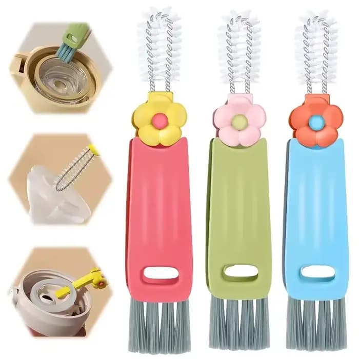 Brosse de nettoyage de couvercle de tasse 3 en 1 avec trou de suspension sur le dessus de fleur 360 ° Détachant sans