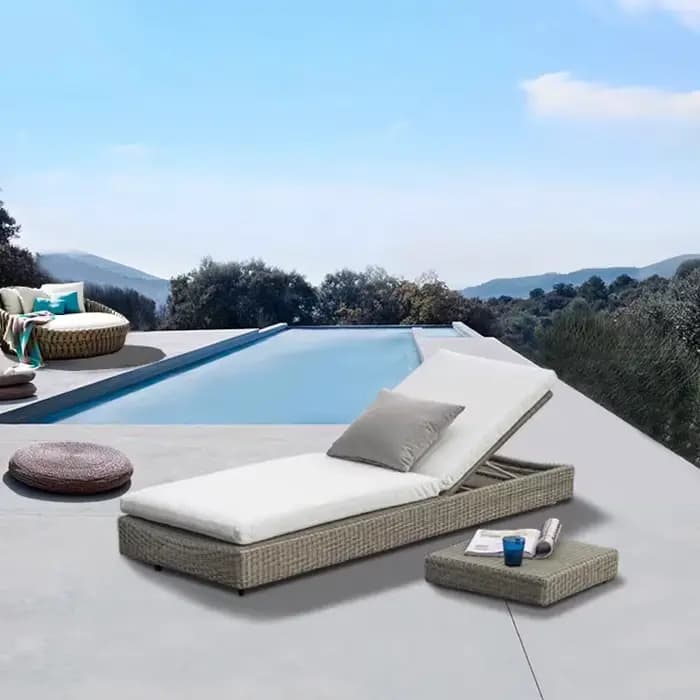 Chaise pliante réglable en rotin, Support lombaire à dossier haut, lit de plage, Chaise pliante d'extérieur, meubles de jardin