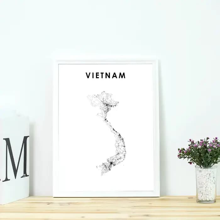 Impression de carte du Vietnam, affiche de carte du Vietnam Ho Chi Minh Hanoi, décoration murale de bureau et de maison