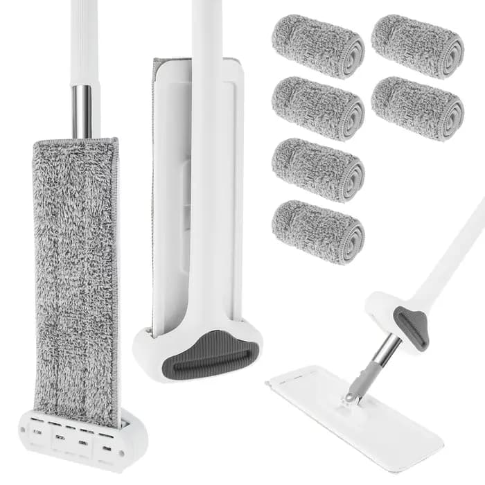 Serpillère à presser lavage mains libres paresseux 360 ° Serpillères avec tampons en microfibre réutilisables pour