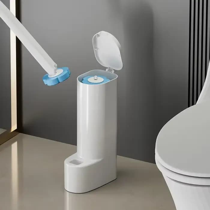 1 ensemble de nettoyeur de brosse de toilette jetable blanc avec Long manche avec tête
