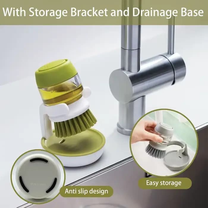 Brosse de nettoyage ménager multi-usages 2-en-1 avec distributeur de savon et manche