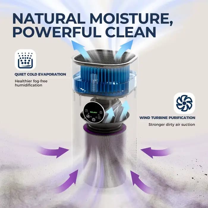 Purificateur d'air 2 en 1 avec humidificateur combiné pour les allergies à la maison et les poils d'animaux