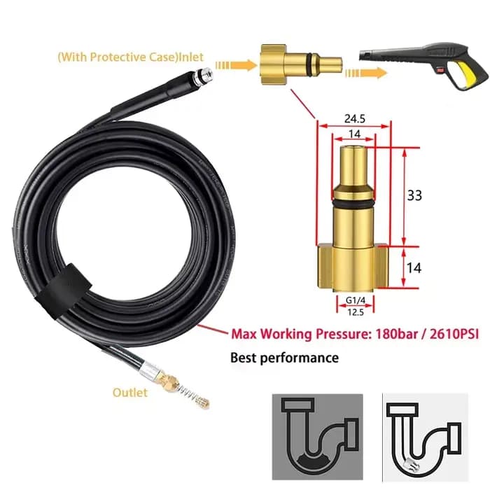 Tuyau de nettoyage de canalisations d'égouts haute pression 2~40M 3800psi avec buse pour Lavor