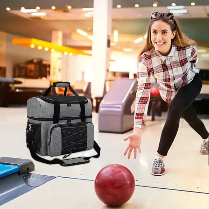 Sac fourre-tout de bowling portable avec support de boule rembourré, double boule, paire de chaussures de bowling jusqu'à homme, 2 balles