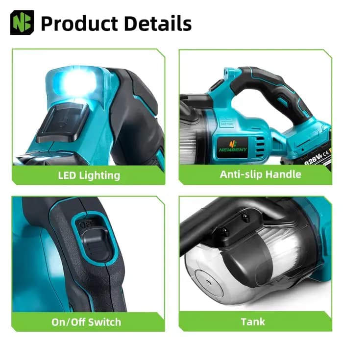 NEWBENY aspirateur électrique efficace sans fil intérieur outils de nettoyage ménager pour Makita 18-21V batterie broche