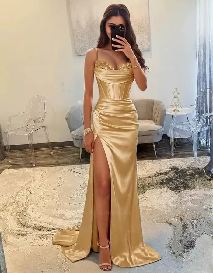 Robes de bal en satin pour femmes 2026, style sirène à sequins, fendues, longues, pour soirée formelle, personnalisables