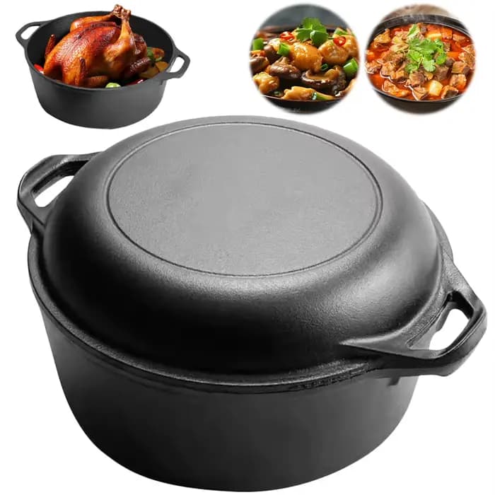 Casserole en fonte 2 en 1 avec deux poignées
