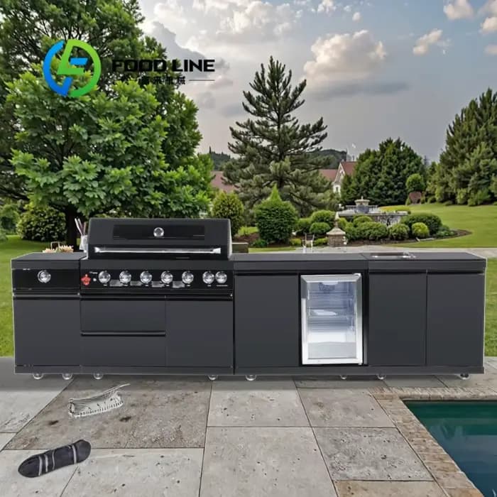 Ensemble de cuisine extérieure durable avec armoires pour jardin et barbecue, idéal pour les fêtes, personnalisable