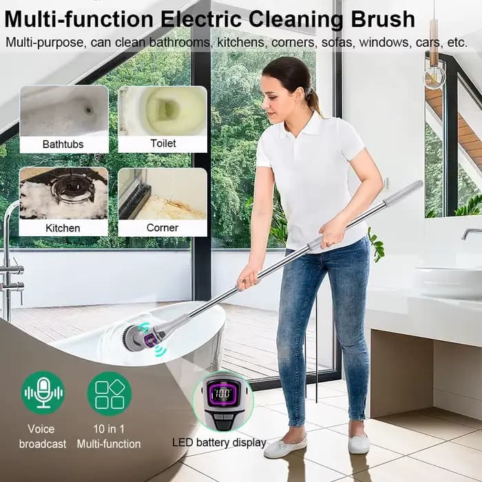 Brosse de nettoyage de salle de bain électrique 10 en 1