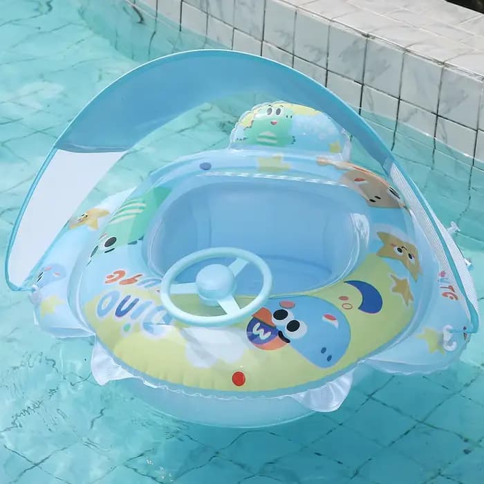 1 pièce Flotteur de piscine gonflable avec siège et auvent pare-soleil amovible, poignées ergonomiques, pour divertissement aquatique estival, plage et fêtes à la piscine