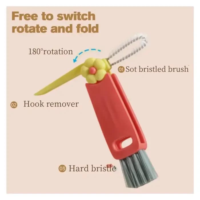 Brosse de nettoyage de couvercle de tasse 3 en 1 avec trou de suspension sur le dessus de fleur 360 ° Détachant sans