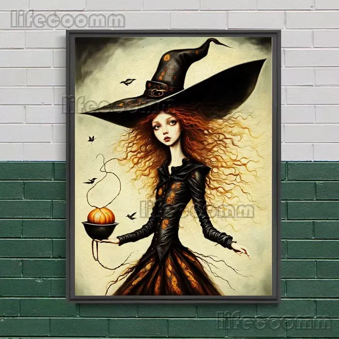 Toile d'Art Mural avec Illustration de Sorcières Fantaisistes, Affiche de Décoration Imprimée, Magique, Gothique, Sombre, Esthétique, Automne