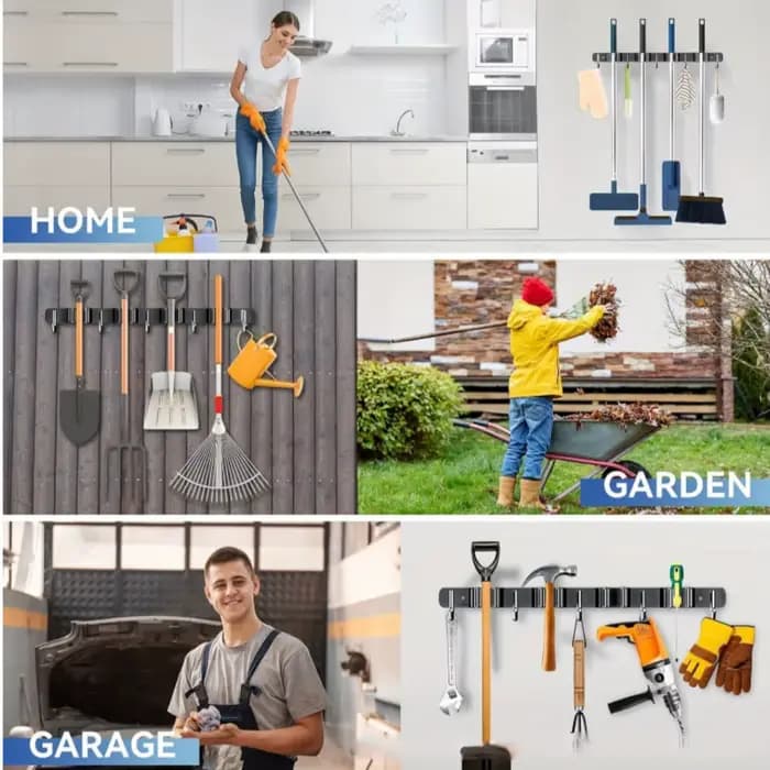 Support pour balai et serpillière; Organisateur d'outils mural; Porte-outils de jardin