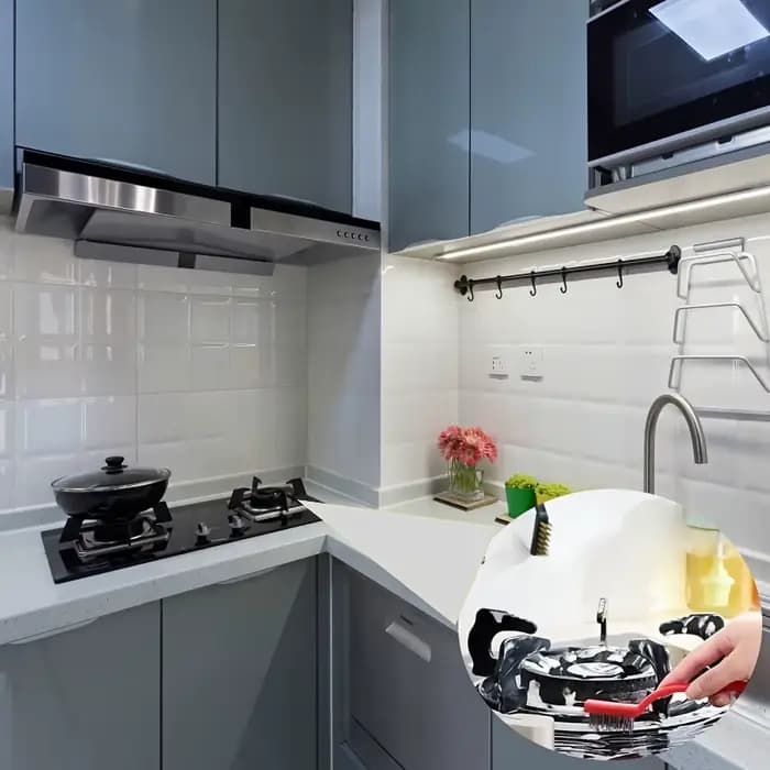 Ensemble de 5 brosses de nettoyage de cuisine avec grattoir à gaz et brosse métallique pour l'élimination de l'huile et de la saleté sur hotte et des plaques de cuisson