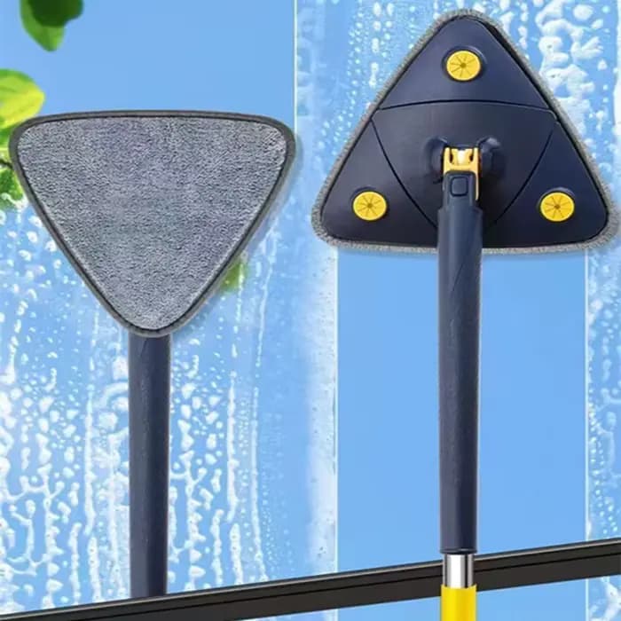 Serpillère triangulaire rotative avec manche télescopique long