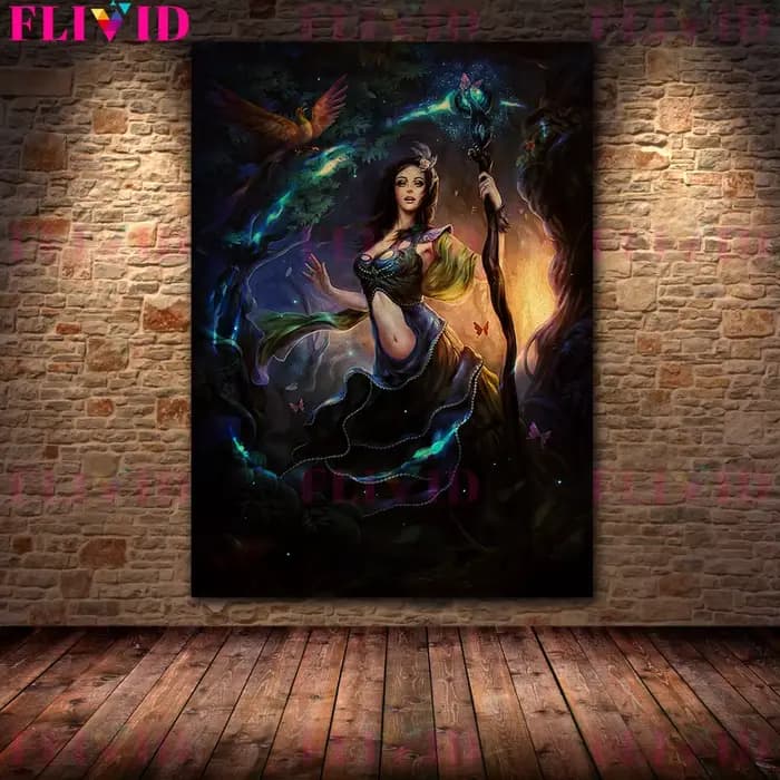 Peinture sur toile de sorcière maléfique sous croissant de lune, affiche et imprimé pour décor de salon, sans cadre