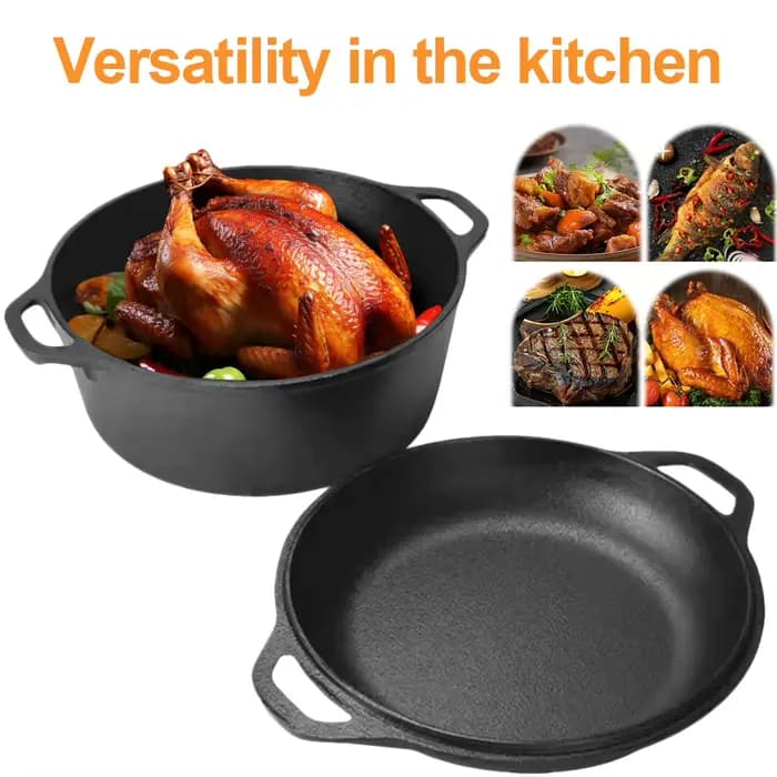 Casserole en fonte 2 en 1 avec deux poignées