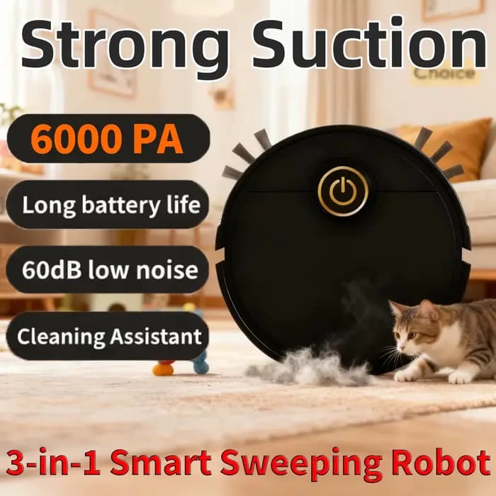 6000pa vadrouille Robot de balayage intelligent 3-en-forte aspiration