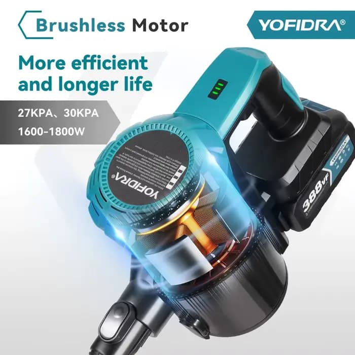 YOFIDRA 1800W aspirateur sans brosse 30KPa 1.5L Portable puissant aspiration outils de nettoyage ménager pour Makita 18V batterie broche