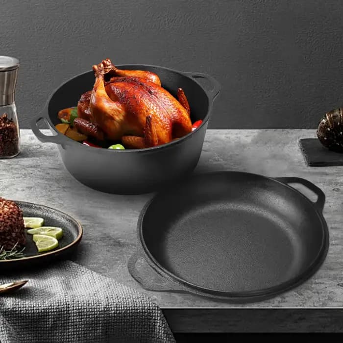 Casserole en fonte 2 en 1 avec deux poignées