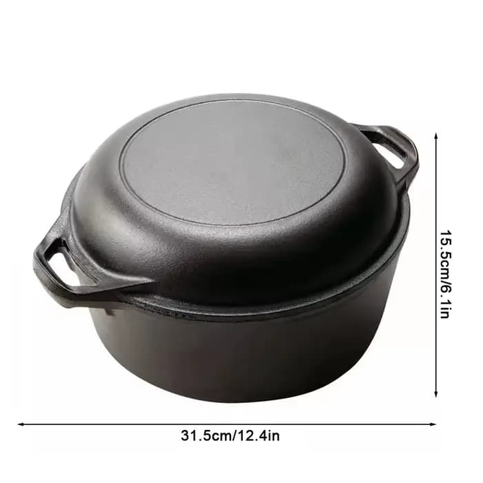 Casserole en fonte 2 en 1 avec deux poignées