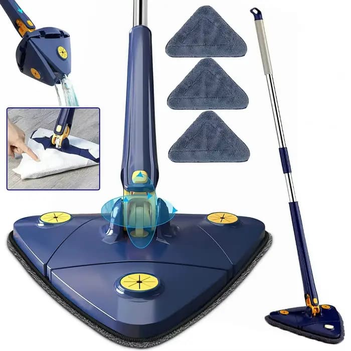 360 ° Vadrouille de nettoyage rotative et réglable, Triangle extensible, longue poignée, torsion manuelle, multifonction, microfibre, nettoyage humide et sec