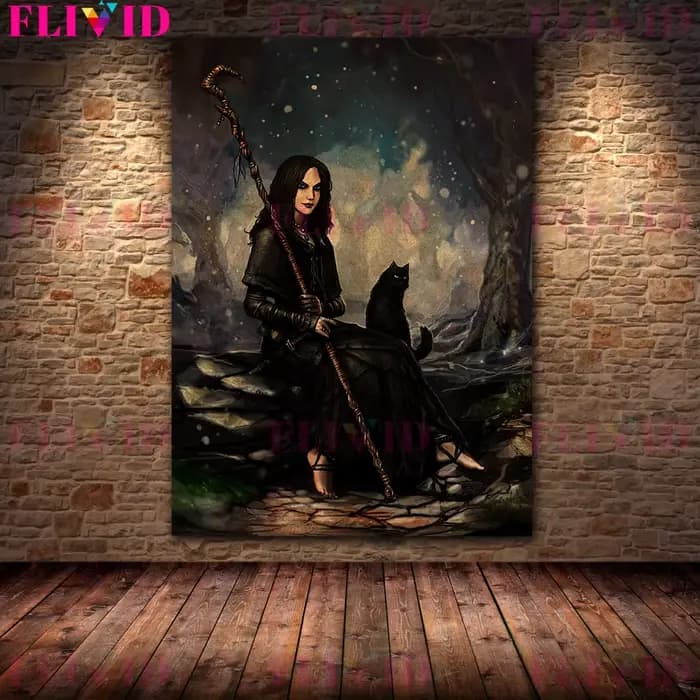 Peinture sur toile de sorcière maléfique sous croissant de lune, affiche et imprimé pour décor de salon, sans cadre