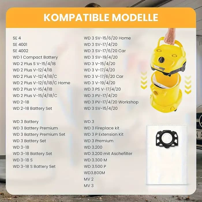 Paquet de 10 sacs à vide KFI 357 pour Karcher WD2 Plus/WD3/SE4001 - Filtres lavables haute efficacité
