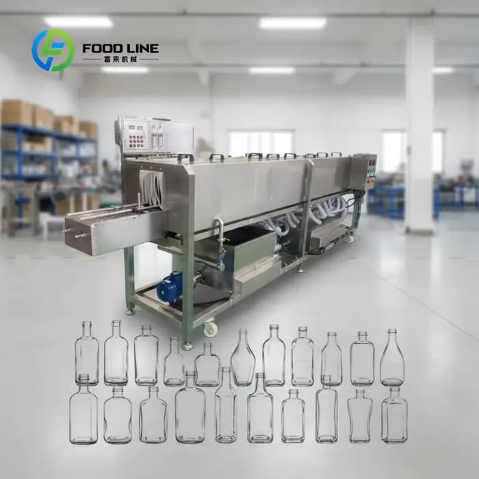 Nettoyeur haute pression automatique personnalisé avec lavage à l'eau froide et séchage intégré pour bouteilles en verre et en plastique