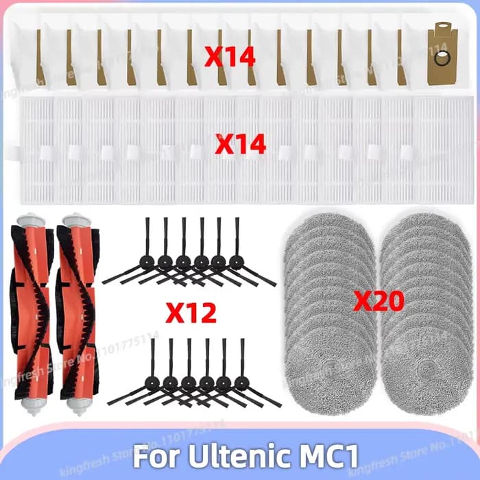 Compatible avec Ultenic MC1 Pièces de Rechange pour Aspirateur Rouleau Principal Brosse Latérale Filtre HEPA Chiffon de Serpillière Sac à Poussière Accessoires