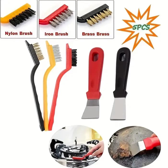 Ensemble de 5 brosses de nettoyage de cuisine avec grattoir à gaz et brosse métallique pour l'élimination de l'huile et de la saleté sur hotte et des plaques de cuisson