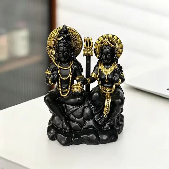 Statue en résine Shiva Parvati noire et dorée, figurine de dieu et de déesse hindoue, décoration d'ornement pour la maison et le temple, pour la Puja