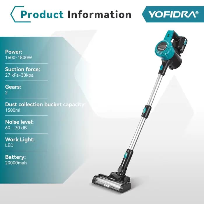 YOFIDRA 1800W aspirateur sans brosse 30KPa 1.5L Portable puissant aspiration outils de nettoyage ménager pour Makita 18V batterie broche