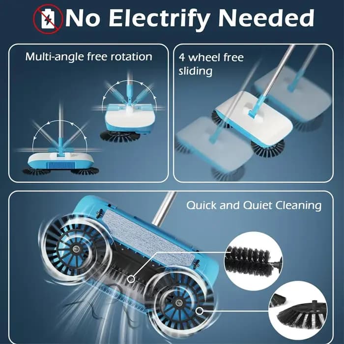 Balayeuse à pousser 3-en-1 pour le nettoyage domestique – Aspirateur humide et sec – Balai pour personne paresseuse